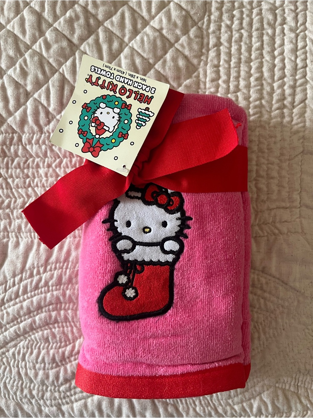 Hello Kitty Christmas Hand Towels with Festive Stocking Motif